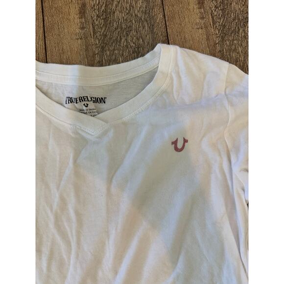 True Religion Girls White Long Sleeve Distorted Logo T-Shirt Size Large - Picture 4 of 7